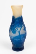 GALLÉ French blue cameo glass landscape vase, early 20th century, signed "Gallé" in design, 13.5cm high - 3