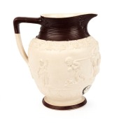 An antique English sprigged pottery jug with brown finished trim, titled "CASTELLMAE", circa 1820, 15cm high - 2