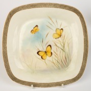 ROYAL WORCESTER group of six English porcelain plates with hand-painted butterfly decoration, all signed "R. RUSHTON" and titled in Latin on the reverse of each, puce factory mark to bases "Royal Worcester, England, Flavelle Brothers Ltd.", 22cm wide - 4