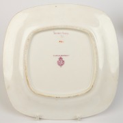 ROYAL WORCESTER group of six English porcelain plates with hand-painted butterfly decoration, all signed "R. RUSHTON" and titled in Latin on the reverse of each, puce factory mark to bases "Royal Worcester, England, Flavelle Brothers Ltd.", 22cm wide - 5