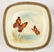 ROYAL WORCESTER group of six English porcelain plates with hand-painted butterfly decoration, all signed "R. RUSHTON" and titled in Latin on the reverse of each, puce factory mark to bases "Royal Worcester, England, Flavelle Brothers Ltd.", 22cm wide - 6