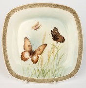 ROYAL WORCESTER group of six English porcelain plates with hand-painted butterfly decoration, all signed "R. RUSHTON" and titled in Latin on the reverse of each, puce factory mark to bases "Royal Worcester, England, Flavelle Brothers Ltd.", 22cm wide - 12