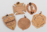 Four antique 9ct gold Australian sporting fobs, together with a 9ct gold sporting brooch adorned with kangaroo, 19th and early 20th century, (5 items), 33 grams total - 2