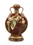 MINTONS impressive antique English moonflask vase adorned with hand-painted budgerigars&nbsp;in casuarina, factory mark to base "MINTONS" and bearing artist's signature to front and back (illegible), 38cm high - 2