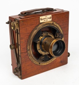 ALBERMARLE: 'The Albermarle Camera No. 1' 3⅛ x 4⅛" plate field camera, c. 1900, with lens with f8/11/16/22/32/44/64 aperture markings.