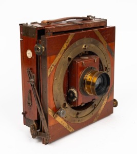 THORNTON-PICKARD: 'Imperial Triple Extension' 4¾ x 6½" plate field camera, c. 1910, with Taylor, Taylor & Hobson Series V Cooke 8 x 5" Eq. Focus lens and Thornton-Pickard roller-blind shutter.