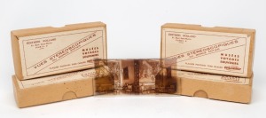 ÉDITIONS ROLLAND: Four different sets of ten 13 x 6cm stereo glass slides, each in maker's box, featuring views of Fontainebleau chateau. (4 items)