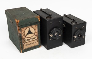 ERNEMANN: Two 1920s box cameras - one Film "K" 6.5 x 11 in maker's box, together with one Film "K" 4.5 x 6. (2 cameras)