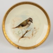 ROYAL WORCESTER set of four antique English hand-painted porcelain cabinets plates decorated with Australian birds, signed "AUSTIN", all titled on the reverse and retailed by Flavelle Brothers Ltd., puce factory mark to bases, 23cm wide - 4