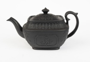 An antique English black basalt pottery, early 19th century, 11.5cm high, 22cm wide
