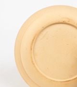 WEDGWOOD unglazed "Caneware" antique English pottery lidded pot with teacup and saucer, decorated in terracotta trailing grape motif, circa 1840, (3 items), impressed "WEDGWOOD", the saucer 14cm diameter - 3