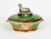 MINTON antique English majolica butter pot and cover with goat finial, 19th century, impressed "MINTON", 13cm high, 20cm wide - 2