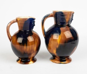 WEDGWOOD "Doric" graduated pair of antique English majolica jugs, 19th century, impressed "WEDGWOOD DORIC", with additional diamond registration mark to the smaller example, 15cm and 13cm high