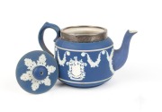 ADAMS antique English blue Jasper Ware teapot with Sheffield plated rim and bearing Tunbridge&nbsp;Wells crest, circa 1910, impressed "ADAMS, Tunstall, England", 12cm high, 16cm wide - 2