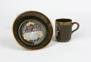 MINTONS antique English p&acirc;te-sur-p&acirc;te green porcelain coffee cup and saucer, 19th century, (2 items). factory stamp to base, the cup 6.5cm high - 3