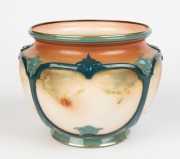 HADLEY'S WORCESTER antique English porcelain jardiniere with hand-painted rose vignettes, stamped "Hadley's Worcester, England", 11cm high, 14cm wide - 2