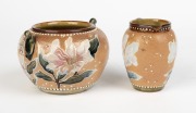 ROYAL DOULTON pottery jardiniere and jug with floral decoration by EMILY PARTINGTON, impressed factory mark and artist's monogram to bases, the jardiniere is 8cm high, 12cm wide - 2