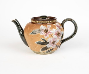 ROYAL DOULTON pottery teapot with floral decoration by EMILY PARTINGTON, 19th century, impressed "Royal Doulton England, Doulton & Slaters Patent" 12cm high, 23cm wide