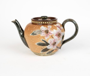 ROYAL DOULTON pottery teapot with floral decoration by EMILY PARTINGTON, 19th century, impressed "Royal Doulton England, Doulton & Slaters Patent" 12cm high, 23cm wide