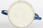 WEDGWOOD blue Jasper Ware antique English pottery teapot with classical frieze, mid 19th century, impressed "WEDGWOOD", 10cm high, 18cm wide - 3