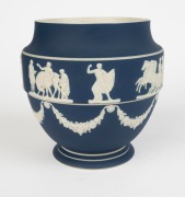 ADAMS antique English blue Jasper Ware pottery vase with classical Greek frieze, 19th century, (taken from the Parthenon), impressed "ADAMS, EST. 1857, TUNSTALL, ENGLAND" 14.5cm high - 2