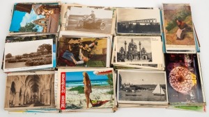 An accumulation of WORLD postcards in a carton, (100s).