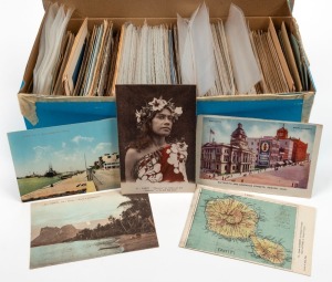 A very full shoebox of postcards, (100s).