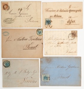 AUSTRIA - Postal History: An assembly of early covers, cards and entires, with despatch postmarks noted from BRUNN BAHNHOF, PRAG, LEMBERG, VERONA, INNSBRUCK, PESTH, TRIESTE, POZSONY, ALTENMARKT b RAKEK, VALONA, CILLI, BOZEN, BISCHOFLACK, GRATZ, CONSTANTIN