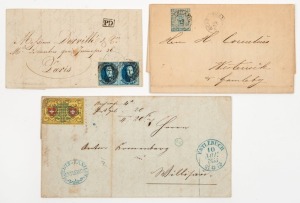 A very diverse range featuring classical period usages on entires, covers and cards from AUSTRIA, HUNGARY, NETHERLANDS, LUXEMBOURG, ROUMANIA, BELGIUM, SPAIN, RUSSIA USED IN POLAND, INDIA, CHILE, SWITZERLAND, SWITERLAND, SWEDEN, etc. (55 items, plus some loose stamps).