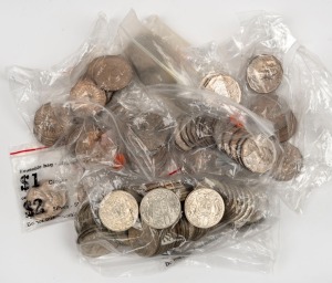 An accumulation of FIFTY CENT coins, comprising of 1966 (67), 1969 (3), 1970 (7), 1971 (9), 1972 (3), 1974 (4), 1975 (1), 1976 (4), 1977 (17), 1981 (6) and 1982 (14). (Total: 135 coins).