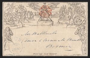 GREAT BRITAIN: 1840 (SG.ME1) 1d black Mulready Lettersheet, used 24 May 1840 from LOSTWITHIEL (Cornwall) to BODMIN.
