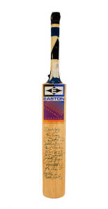 1995 AUSTRALIA "A" TEAM, full size "Easton" Cricket Bat, with 12 signatures on front including Damien Martyn, Justin Langer, Merv Hughes & Ricky Ponting. Fair/Good Condition (handle rubber perishing).