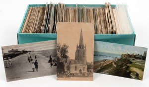 An accumulation of mainly ENGLISH postcards in a very full shoebox, (100s).