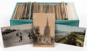 An accumulation of mainly ENGLISH postcards in a very full shoebox, (100s).