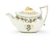 WEDGWOOD antique English pottery teapot, 19th century, stamped "WEDGWOOD", bearing label "Richard Dennis, Wedgwood Exhibition, 1982", 13cm high, 20cm wide