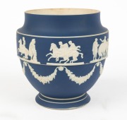 ADAMS antique English blue Jasper Ware pottery jardiniere, 19th century, stamped "ADAMS, Tunstall, England", ​​​​​​​14.5cm high - 2