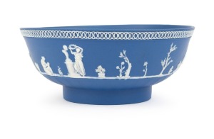 ADAMS (attributed) antique English blue Jasper Ware pottery bowl with classical frieze, early 19th century, 8cm high, 19cm diameter