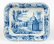 WEDGWOOD "Absalom's Pillar" antique blue and white pottery serving bowl of rectangular form, 19th century, impressed "WEDGWOOD", 25cm wide - 2