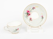 ROYAL WORCESTER antique English porcelain teacup and saucer, hand-painted with thistle decoration, signed "H. POWELL", puce factory mark to bases, the saucer 14.5cm diameter - 2