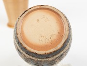 DOULTON LAMBETH&nbsp;antique English pottery honey pot with silver plated top by GEORGINA WHITE, circa 1880; together with a DOULTON LAMBETH pottery beaker, 19th century, factory mark to bases, the beaker 13cm high - 2