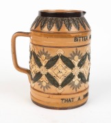 DOULTON LAMBETH antique English pottery jug with limerick "Bitter Must Be The Cup That A Smile Will Not Sweeten", late 19th century, impressed factory mark to base, 18cm high - 2
