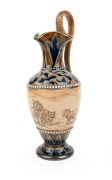 DOULTON LAMBETH&nbsp;pottery ewer with sgraffito cat decoration&nbsp;by HANNAH BARLOW, circa 1881, impressed factory mark and artist's monogram to base, 28cm high