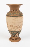 DOULTON LAMBETH&nbsp;pottery vase&nbsp;adorned with&nbsp;sgraffito&nbsp;cattle&nbsp;decoration&nbsp;by FLORENCE & HANNAH BARLOW,&nbsp;19th century, impressed factory mark and artists' monograms to base, 19.5cm high&nbsp; - 2