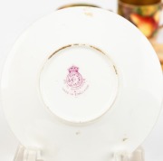 ROYAL WORCESTER two English porcelain cup and saucer sets with hand-painted fruit decoration, signed "W. H. AUSTIN" and "RICKETTS", (4 items), puce factory mark to bases, the larger saucer 11cm diameter - 3