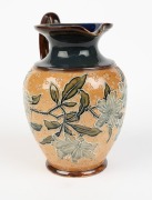 DOULTON LAMBETH&nbsp;pottery jug with floral decoration by FLORENCE ROBERTS & EMILY PARTINGTON, 19th century, impressed factory mark and artists'&nbsp;monograms&nbsp;to base with additional "Art Union of London" impressed mark, 20cm high - 2