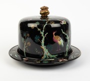 An antique English black porcelain cheese dish and cover with enamel decoration in the Chinese style, 19th century, 22cm high, 31cm diameter - 2