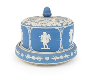DUDSON antique English blue Jasper Ware pottery cheese dish and cover, 19th century, 21cm high, 27cm diameter