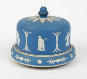 DUDSON antique English blue Jasper Ware pottery cheese dish and cover, 19th century, 17cm high, 21cm diameter