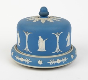 DUDSON antique English blue Jasper Ware pottery cheese dish and cover, 19th century, 17cm high, 21cm diameter