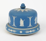 DUDSON antique English blue Jasper Ware pottery&nbsp;cheese dish and cover, 19th century, 17cm high, 21cm diameter